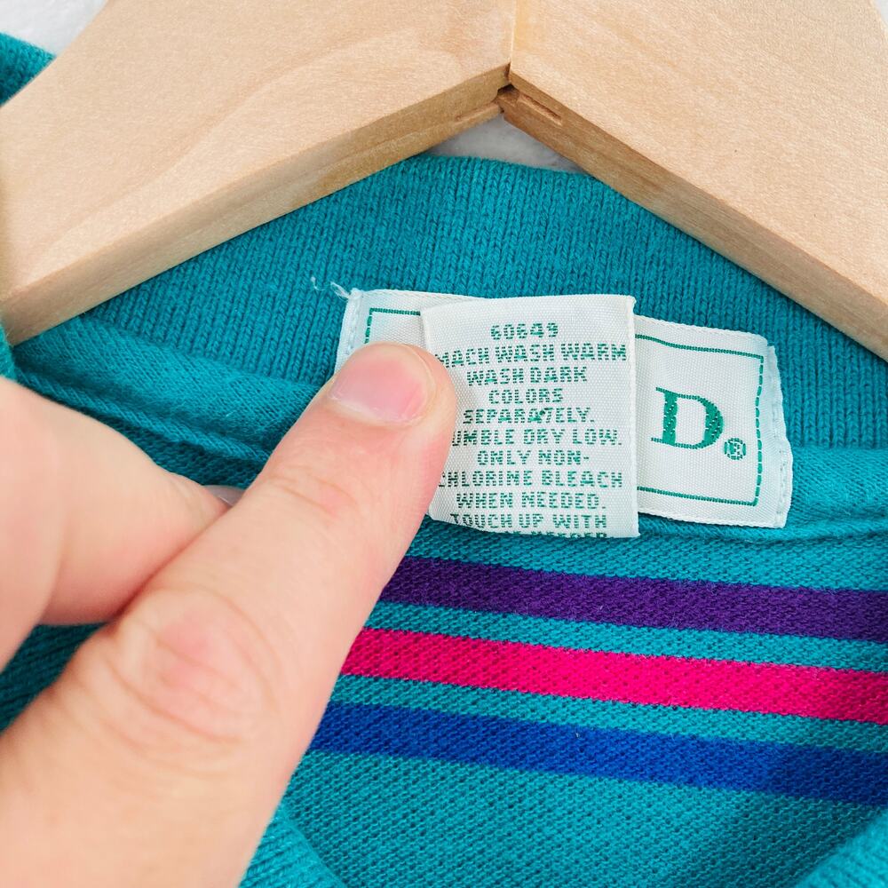 Vintage Izod Polo Shirt Mens Large Green Striped Cotton Blend USA Made Preppy - Picture 8 of 10